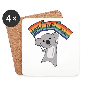 Drapeau arc-en-ciel Gay Pride LGBTQ Koala Animaux mignons - Dessous de verre (lot de 4) - blanc - Devant