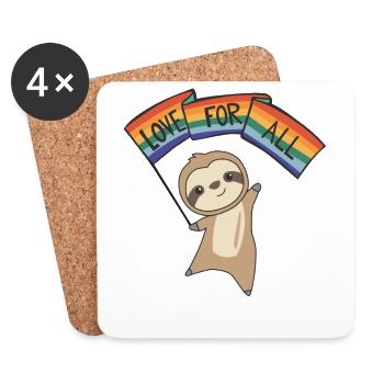 Rainbow Flag Gay Pride LGBTQ Faultier süße Tiere - Untersetzer (4er-Set) - Weiß - Vorne