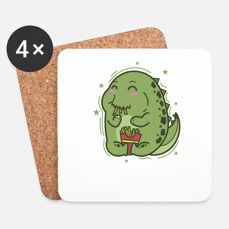 kleiner Dino liebt Pommes Dinosaurier - Untersetzer (4er-Set) - Weiß