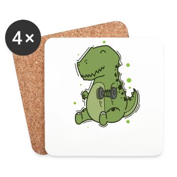 T-Rex Dino mit Hanteln macht Fitness - Untersetzer (4er-Set) - Weiß - Vorne