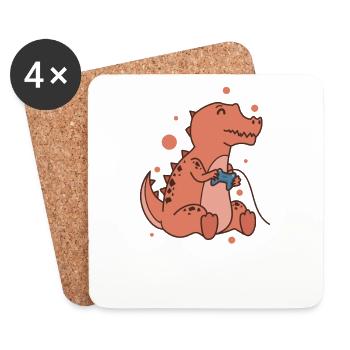 kleiner T-Rex Dino mit Controller Reptil - Untersetzer (4er-Set) - Weiß - Vorne