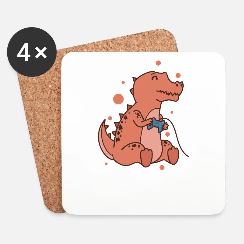 kleiner T-Rex Dino mit Controller Reptil - Untersetzer (4er-Set) - Weiß