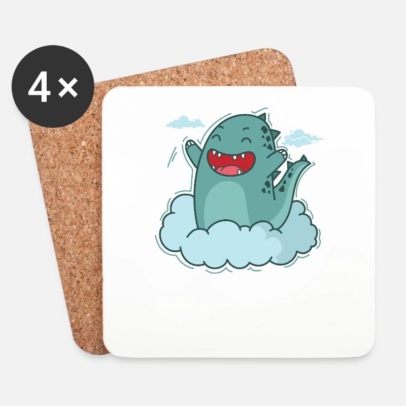 Dino in einer Wolke Dinosaurier Reptil - Untersetzer (4er-Set) - Weiß