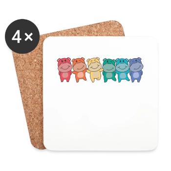 Rainbow Flag Gay Pride LGBTQ Hippo sweet Hippo - Coasters (set of 4) - white - Front