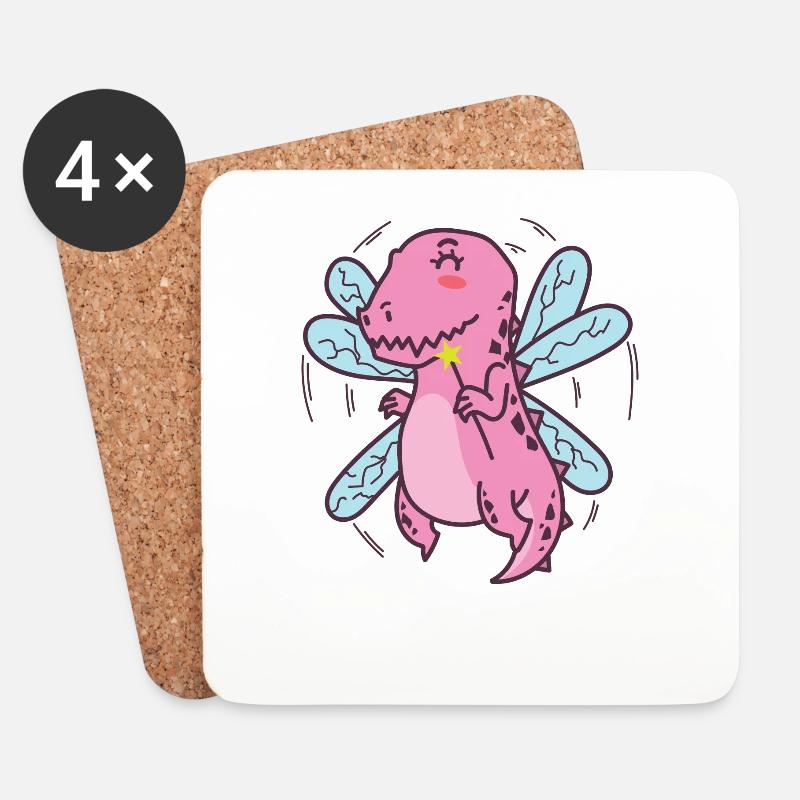 Dino mit Schmetterlingsfedern Dinosaurier - Untersetzer (4er-Set) - Weiß