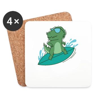 Dino surft cool Dinosaurier Reptil Tier - Untersetzer (4er-Set) - Weiß - Vorne