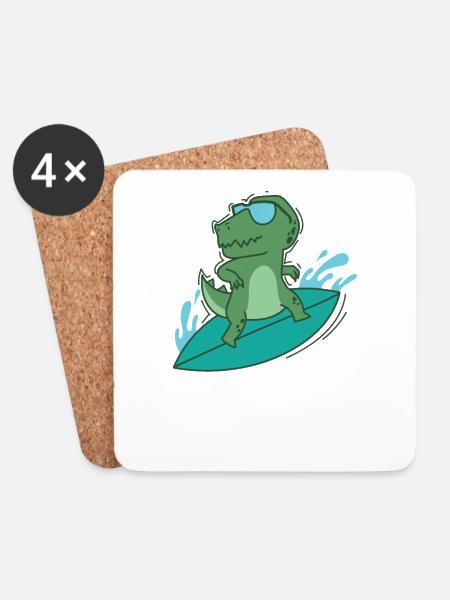 Dino surft cool Dinosaurier Reptil Tier - Untersetzer (4er-Set) - Weiß