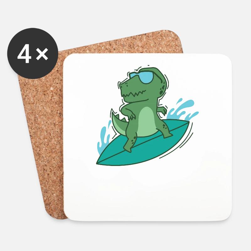 Dino surft cool Dinosaurier Reptil Tier - Untersetzer (4er-Set) - Weiß