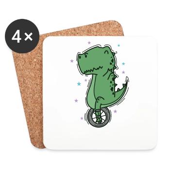 Dino auf einem Einrad Dinosaurier Reptil - Untersetzer (4er-Set) - Weiß - Vorne