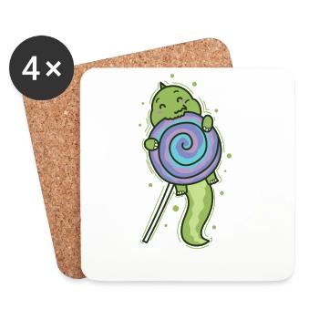 Dino avec un reptile dinosaure sucette - Dessous de verre (lot de 4) - blanc - Devant