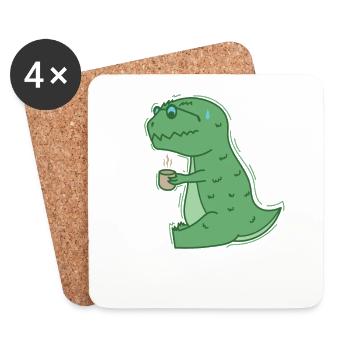 Dino trinkt Kaffee Dinosaurier Reptil - Untersetzer (4er-Set) - Weiß - Vorne