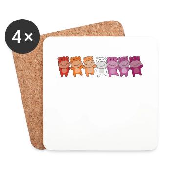 Lesbian Flag Pride LGBTQ Cute Hippo - Coasters (set of 4) - white - Front