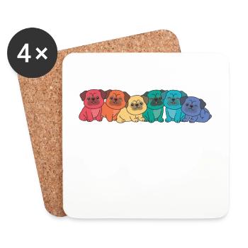 Drapeau arc-en-ciel Gay Pride LGBTQ Carlin Chiens mignons - Dessous de verre (lot de 4) - blanc - Devant