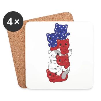 Cat for the fourth of July USA flag cats - Coasters (set of 4) - white - Front
