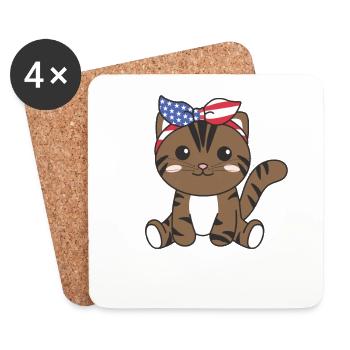 4th of July american cat for kids cute usa cat - Untersetzer (4er-Set) - Weiß - Vorne