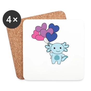 Bi Flag Balloon Heart Pride LGBTQ Axolotl - Dessous de verre (lot de 4) - blanc - Devant