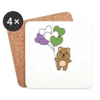 Genderqueer Flag Balloon Heart Pride LGBTQ Quokka - Dessous de verre (lot de 4) - blanc - Devant