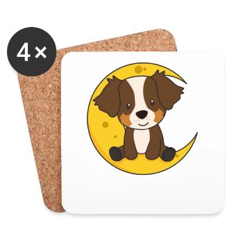 Moon Berger Australien animaux mignons pour la nuit - Dessous de verre (lot de 4) - blanc - Devant