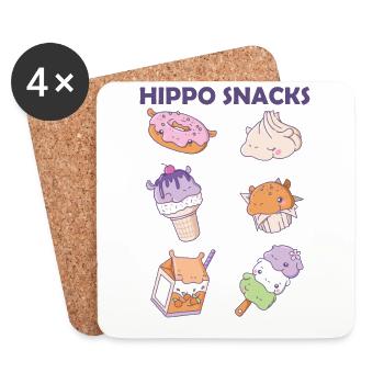 Lustige Hippo Snacks Niedliche Kawaii Ästhetik - Untersetzer (4er-Set) - Weiß - Vorne