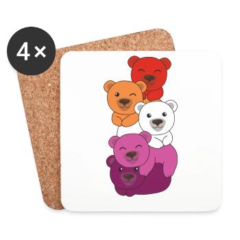 Lesbian Flag Pride LGBTQ Mignon Bear Bunch - Dessous de verre (lot de 4) - blanc - Devant