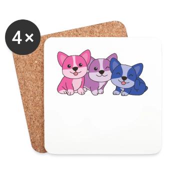 Bi Flag Corgi Pride LGBTQ chiens mignons - Dessous de verre (lot de 4) - blanc - Devant