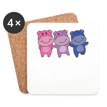 Bi Flag Pride LGBTQ doux Hippopotame - Dessous de verre (lot de 4) - blanc - Devant
