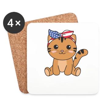 4th of July american cat for kids cute usa cat - Untersetzer (4er-Set) - Weiß - Vorne