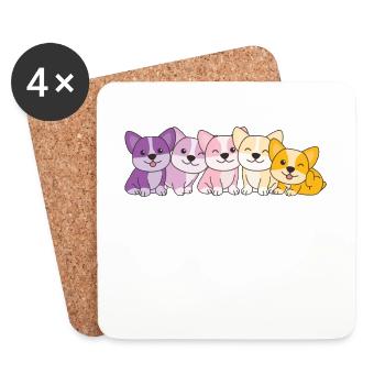 drapeau trixic Corgi Pride LGBTQ chiens mignons - Dessous de verre (lot de 4) - blanc - Devant