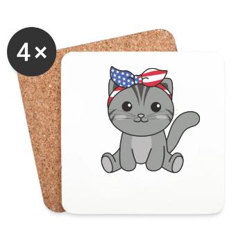 4th of July american cat for kids cute usa cat - Untersetzer (4er-Set) - Weiß - Vorne