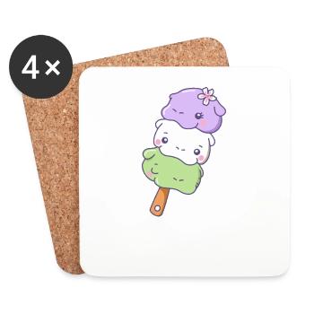 Funny Hippo Mochi Cute Kawaii Aesthetic - Coasters (set of 4) - white - Front