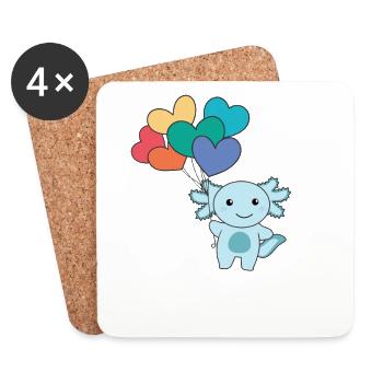 Regenbogen Herzen Pride LGBTQ Luftballons Axolotl - Untersetzer (4er-Set) - Weiß - Vorne