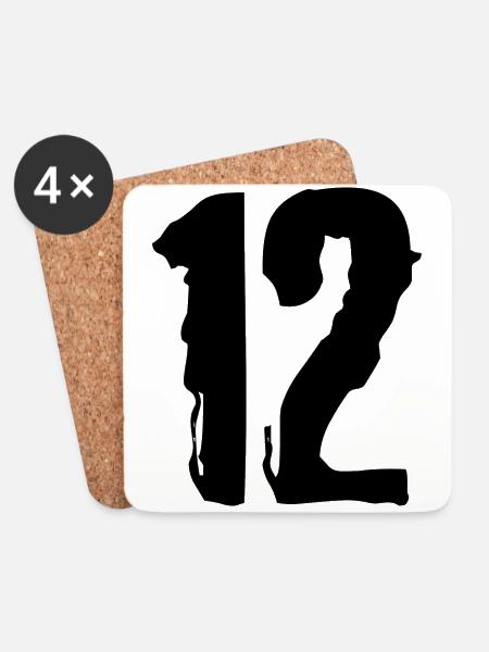 12 rugnummer - Onderzetters (4 stuks) - wit