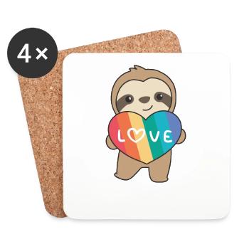 Regenbogen Herzen Pride LGBTQ süße tiere Faultier - Untersetzer (4er-Set) - Weiß - Vorne