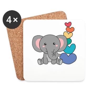 Regenbogen Herzen Pride LGBTQ süße tiere Elefant - Untersetzer (4er-Set) - Weiß - Vorne