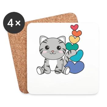 Regenbogen Herzen Pride LGBTQ süße tiere Katze - Untersetzer (4er-Set) - Weiß - Vorne