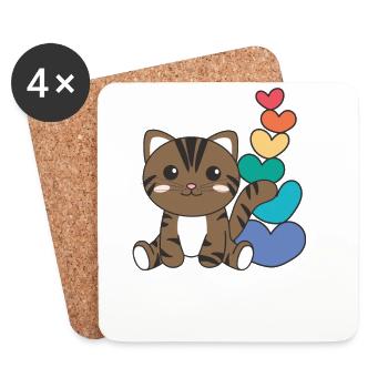 Regenbogen Herzen Pride LGBTQ süße tiere Katze - Untersetzer (4er-Set) - Weiß - Vorne