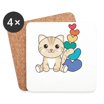 Regenbogen Herzen Pride LGBTQ süße tiere Katze - Untersetzer (4er-Set) - Weiß - Vorne