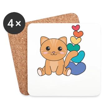 Regenbogen Herzen Pride LGBTQ süße tiere Katze - Untersetzer (4er-Set) - Weiß - Vorne