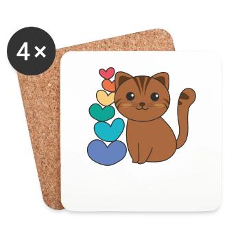 Regenbogen Herzen Pride LGBTQ süße tiere Katze - Untersetzer (4er-Set) - Weiß - Vorne