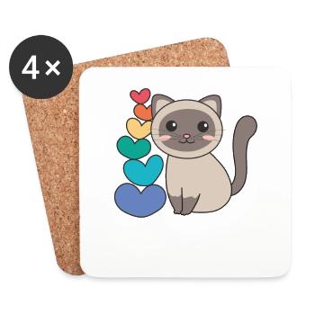 Regenbogen Herzen Pride LGBTQ süße tiere Katze - Untersetzer (4er-Set) - Weiß - Vorne