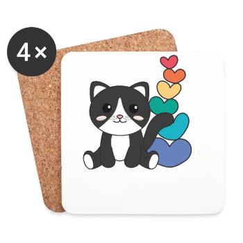 Regenbogen Herzen Pride LGBTQ süße tiere Katze - Untersetzer (4er-Set) - Weiß - Vorne