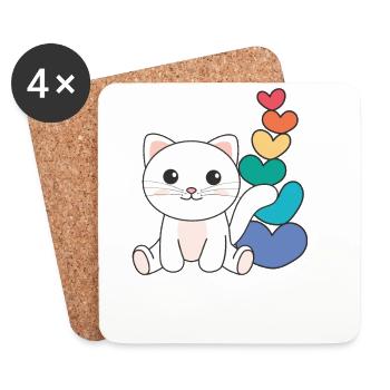 Regenbogen Herzen Pride LGBTQ süße tiere Katze - Untersetzer (4er-Set) - Weiß - Vorne