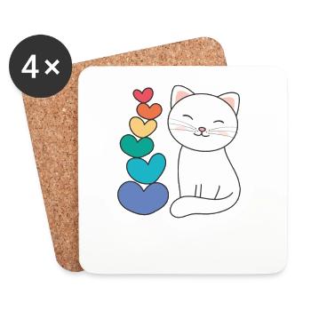 Regenbogen Herzen Pride LGBTQ süße tiere Katze - Untersetzer (4er-Set) - Weiß - Vorne