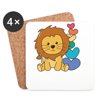 Rainbow Hearts Pride LGBTQ Cute Animals Lion - Coasters (set of 4) - white - Front