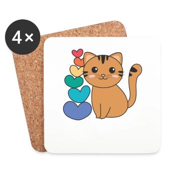 Regenbogen Herzen Pride LGBTQ süße tiere Katze - Untersetzer (4er-Set) - Weiß - Vorne