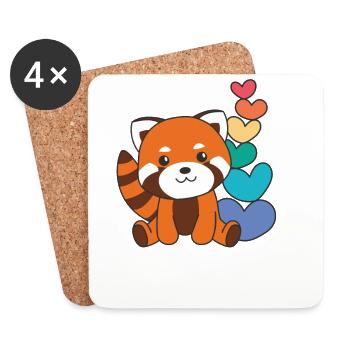 Regenbogen Herzen Pride LGBTQ süßer Roter Panda - Untersetzer (4er-Set) - Weiß - Vorne