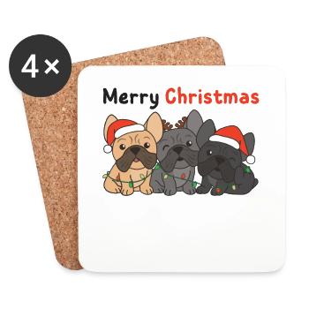 Français Bulldog Animaux de Noël Chiens mignons - Dessous de verre (lot de 4) - blanc - Devant