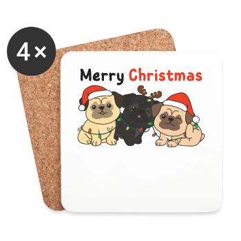 Carlin Noël Animaux mignons Chiens Joyeux Noël - Dessous de verre (lot de 4) - blanc - Devant