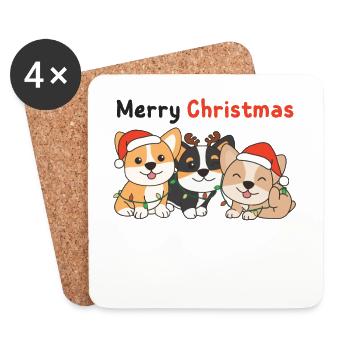 Corgi Animaux de Noël Chiens mignons Joyeux Noël - Dessous de verre (lot de 4) - blanc - Devant