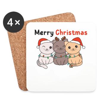 Katze Weihnachts Tiere süße Katzen Merry Christmas - Untersetzer (4er-Set) - Weiß - Vorne
